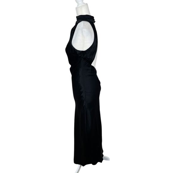 Meshki Claire Satin Drape High Neck Maxi Dress Gown Black Size XS Holiday Party - Picture 5 of 15